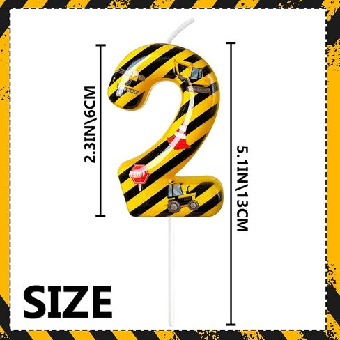 Construction Truck Themed Number 2 Birthday Candle - Yellow & Black Construction Zone Cake Topper for Birthday Decorations Supplies, Construction Party Favors (Construction Truck Themed, 2) in Kuwait