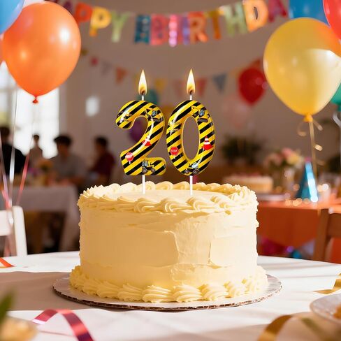 Construction Truck Themed Number 2 Birthday Candle - Yellow & Black Construction Zone Cake Topper for Birthday Decorations Supplies, Construction Party Favors (Construction Truck Themed, 2) in Kuwait
