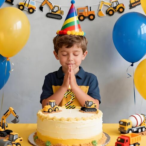 Construction Truck Themed Number 2 Birthday Candle - Yellow & Black Construction Zone Cake Topper for Birthday Decorations Supplies, Construction Party Favors (Construction Truck Themed, 2) in Kuwait