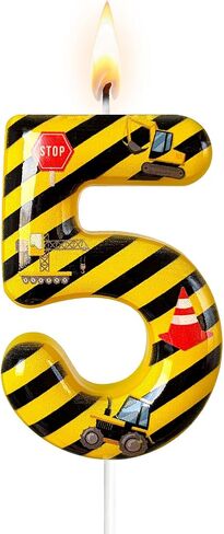 Construction Truck Themed Number 2 Birthday Candle - Yellow & Black Construction Zone Cake Topper for Birthday Decorations Supplies, Construction Party Favors (Construction Truck Themed, 2) in Kuwait