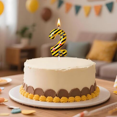 Construction Truck Themed Number 2 Birthday Candle - Yellow & Black Construction Zone Cake Topper for Birthday Decorations Supplies, Construction Party Favors (Construction Truck Themed, 2) in Kuwait