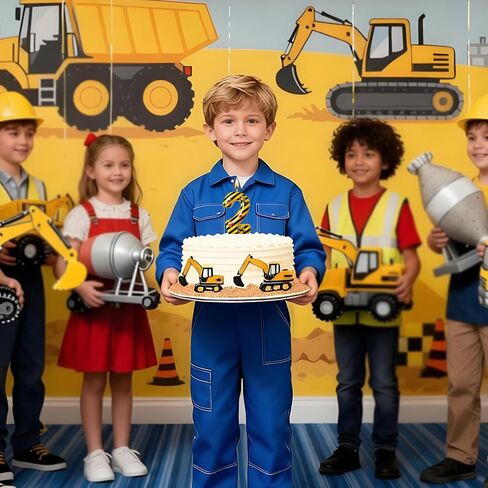 Construction Truck Themed Number 2 Birthday Candle - Yellow & Black Construction Zone Cake Topper for Birthday Decorations Supplies, Construction Party Favors (Construction Truck Themed, 2) in Kuwait