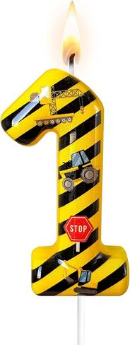 Construction Truck Themed Number 2 Birthday Candle - Yellow & Black Construction Zone Cake Topper for Birthday Decorations Supplies, Construction Party Favors (Construction Truck Themed, 2) in Kuwait