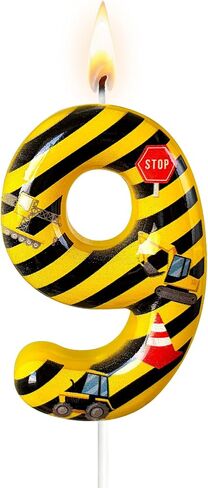 Construction Truck Themed Number 2 Birthday Candle - Yellow & Black Construction Zone Cake Topper for Birthday Decorations Supplies, Construction Party Favors (Construction Truck Themed, 2) in Kuwait