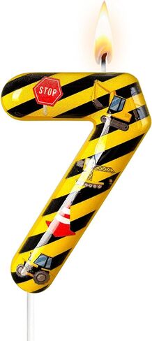 Construction Truck Themed Number 2 Birthday Candle - Yellow & Black Construction Zone Cake Topper for Birthday Decorations Supplies, Construction Party Favors (Construction Truck Themed, 2) in Kuwait