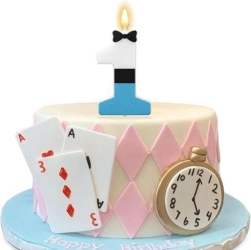 Conelist Number 1 Wonderland Birthday Candle 1st Birthday Candle Blue White and Black Wonderland Tea Party Decoration for Wedding Baby Shower Princess Party Supplies in Kuwait