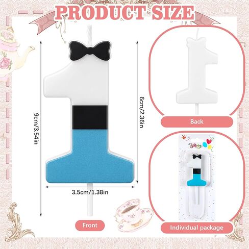 Conelist Number 1 Wonderland Birthday Candle 1st Birthday Candle Blue White and Black Wonderland Tea Party Decoration for Wedding Baby Shower Princess Party Supplies in Kuwait
