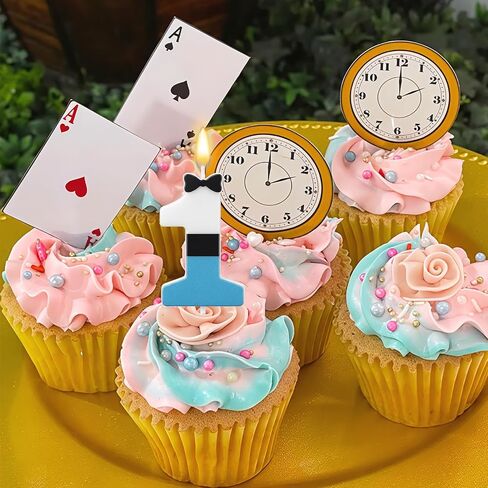 Conelist Number 1 Wonderland Birthday Candle 1st Birthday Candle Blue White and Black Wonderland Tea Party Decoration for Wedding Baby Shower Princess Party Supplies in Kuwait