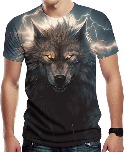 Wolf T-Shirts for Men 3D Print Wolves Animal Short Sleeve Tee Fashion Crew Neck Tshirt in Saudi Arabia