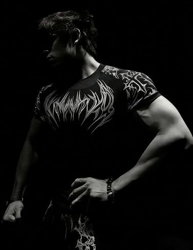 Lsweioad Mens Gothic Skinny Compression T-Shirt Cybersigils Gym Tee Shirt Quick Dry Rock Graphic Punk Workout Summer Top in Kuwait