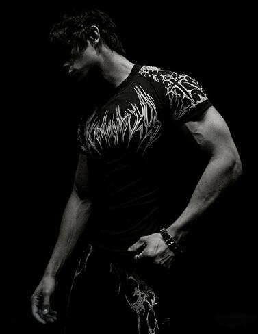 Lsweioad Mens Gothic Skinny Compression T-Shirt Cybersigils Gym Tee Shirt Quick Dry Rock Graphic Punk Workout Summer Top in Kuwait