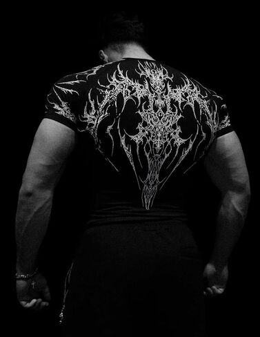 Lsweioad Mens Gothic Skinny Compression T-Shirt Cybersigils Gym Tee Shirt Quick Dry Rock Graphic Punk Workout Summer Top in Kuwait