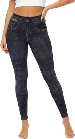 KMystic Women's High Waist Denim Print Jean Look Stretchy Leggings in Saudi Arabia