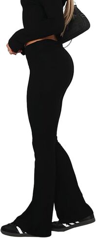 Fawjsais Flare Leggings for Women Skinny Fold Over Leggings Bootcut Yoga Pants Low Rise Sweatpants in Saudi Arabia