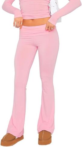 Fawjsais Flare Leggings for Women Skinny Fold Over Leggings Bootcut Yoga Pants Low Rise Sweatpants in Saudi Arabia