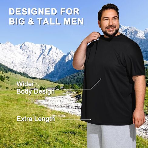 Big & Tall T Shirts for Men 5 Pack, Moisture Wicking Dry-Fit Workout Tees, Comfort Fit Short Sleeve for Oversize, Great for Gym Running Casual Undershirts, Black 5XL in Saudi Arabia