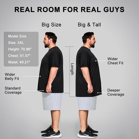 Big & Tall T Shirts for Men 5 Pack, Moisture Wicking Dry-Fit Workout Tees, Comfort Fit Short Sleeve for Oversize, Great for Gym Running Casual Undershirts, Black 5XL in Saudi Arabia