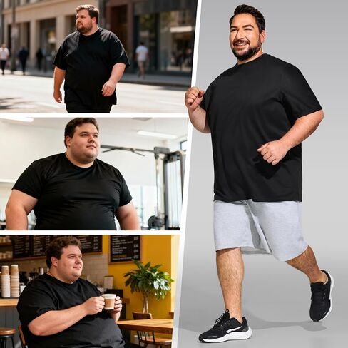 Big & Tall T Shirts for Men 5 Pack, Moisture Wicking Dry-Fit Workout Tees, Comfort Fit Short Sleeve for Oversize, Great for Gym Running Casual Undershirts, Black 5XL in Saudi Arabia