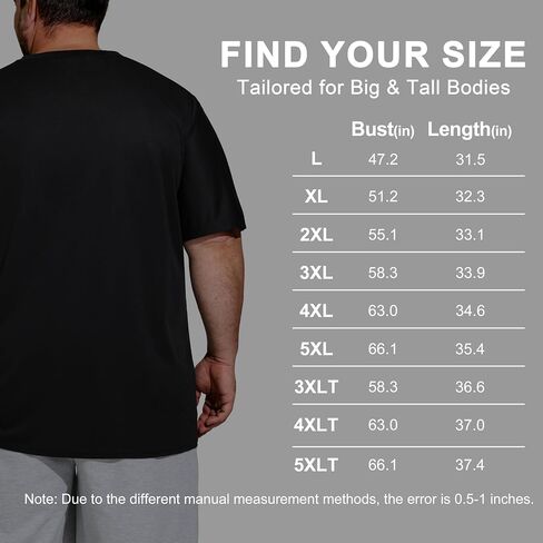 Big & Tall T Shirts for Men 5 Pack, Moisture Wicking Dry-Fit Workout Tees, Comfort Fit Short Sleeve for Oversize, Great for Gym Running Casual Undershirts, Black 5XL in Saudi Arabia