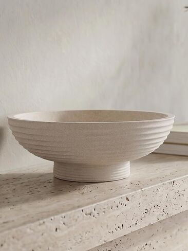 Minimalist Decorative Pedestal Bowl, 11.2''D Resin Wavy Catch All Bowl for Keys, Candles, Boho Large Dish for Coffee Table Centerpiece, Entryway Console Table, Beige White in Saudi Arabia