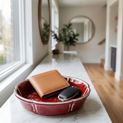 7.8" Oxblood Red Ceramic Decorative Bowl for Kitchen & Entryway Table, Fruit and Keys(Red) in Saudi Arabia
