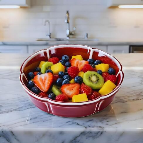 7.8" Oxblood Red Ceramic Decorative Bowl for Kitchen & Entryway Table, Fruit and Keys(Red) in Saudi Arabia