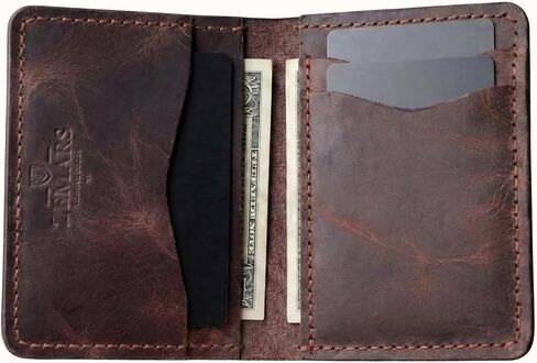 Slim Wallet for Men, Crazy Leather Minimalist Bifold Wallet, Scratch-Resistant Front Pocket Card Holder with Cash Slot, Compact Small Wallet (Tan) in Saudi Arabia