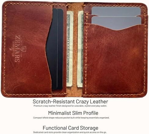 Slim Wallet for Men, Crazy Leather Minimalist Bifold Wallet, Scratch-Resistant Front Pocket Card Holder with Cash Slot, Compact Small Wallet (Tan) in Kuwait