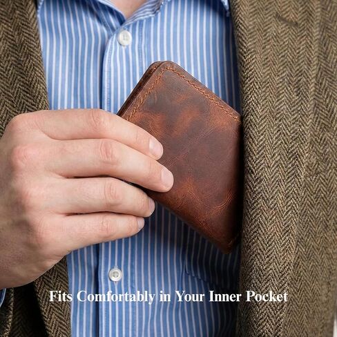 Slim Wallet for Men, Crazy Leather Minimalist Bifold Wallet, Scratch-Resistant Front Pocket Card Holder with Cash Slot, Compact Small Wallet (Tan) in Kuwait