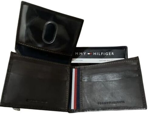 Tommy Hilfiger - Men's Billfold RFID Protection Leather Wallet Brown 31hp220110, Tan, wallet, Classic in Kuwait