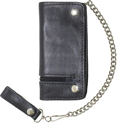 GARGOYLE BELLS Mens Wallet with Anti-Theft Chain Leather Black Biker Motorcycle Wallet Card Holder Trucker Wallet Coin Pocket in Kuwait