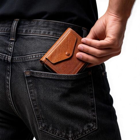 IJUN Full Grain Leather Handmade Small Bifold Wallet for Men | Premium Vegetable-Tanned Leather | Rich Patina & Unique Character | Timeless Vintage Style in Saudi Arabia