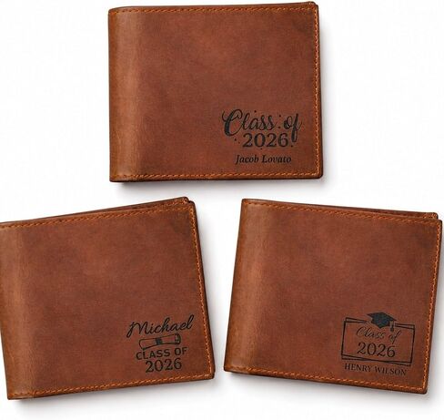Personalized Graduation Leather Wallet for Son Brother, High School Graduation Gifts from Mom Dad Sister, Custom College Graduate Gifts for Him Boyfriend, Class of 2026 - Senior 2027 Gift for Stepson in Kuwait