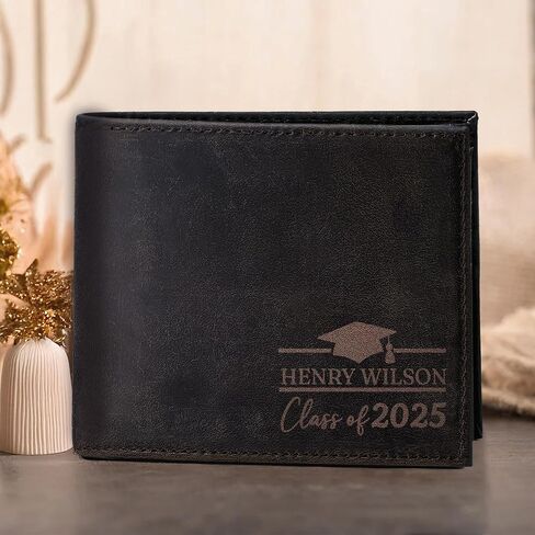 Personalized Graduation Leather Wallet for Son Brother, High School Graduation Gifts from Mom Dad Sister, Custom College Graduate Gifts for Him Boyfriend, Class of 2026 - Senior 2027 Gift for Stepson in Kuwait