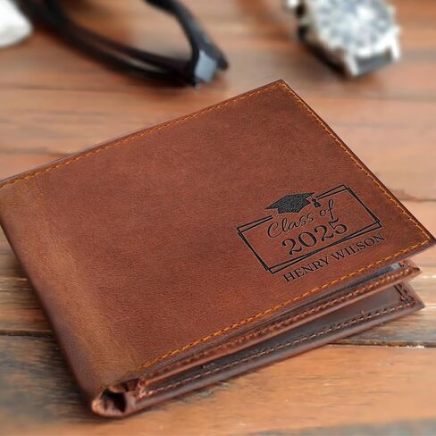 Personalized Graduation Leather Wallet for Son Brother, High School Graduation Gifts from Mom Dad Sister, Custom College Graduate Gifts for Him Boyfriend, Class of 2026 - Senior 2027 Gift for Stepson in Kuwait