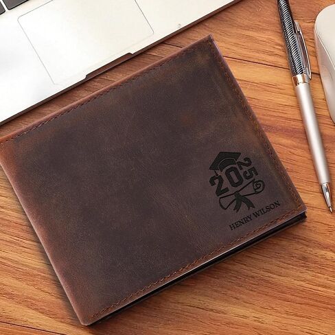Personalized Graduation Leather Wallet for Son Brother, High School Graduation Gifts from Mom Dad Sister, Custom College Graduate Gifts for Him Boyfriend, Class of 2026 - Senior 2027 Gift for Stepson in Kuwait