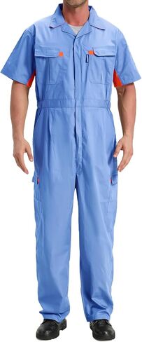 Mens Short Sleeve Coveralls Work Mechanics Jumpsuit Overall Breathable Underarm Mesh Crawl Suit in Saudi Arabia