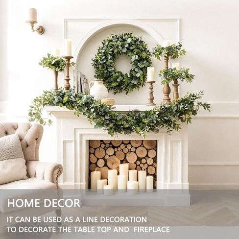 4 Pack Artificial Eucalyptus Garland Faux Silk Leaf Silver Dollar Eucalyptus Leaves Vines Handmade Greenery Garland for centerpieces,Wedding Backdrop Indoor Outdoor Arch Wall Decoration-Total 24Ft in Kuwait