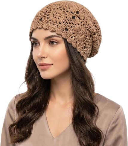 Women's Summer Crochet Beanie, Breathable Cotton Slouchy Knit Hat, Lightweight Handmade Skull Cap for Travel Daily Wear in Kuwait