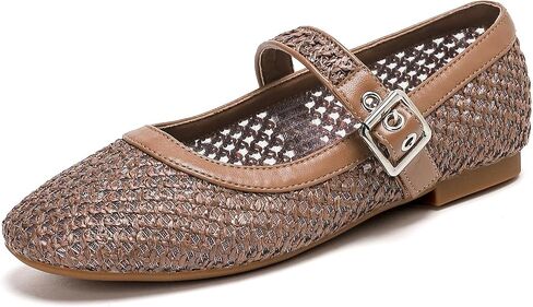 katliu Woven Mesh Flats for Women Round Toe Ballet Flats Mary Jane Flat Shoes with Buckle in Saudi Arabia