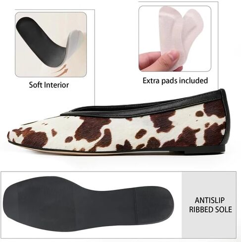 KISSASA Ballet Flats Shoes for Women Closed Square Toe Ballerina Shoes Slip on Work Office Casual Comfortable Dress Falts Cow Print Size 7 in Saudi Arabia