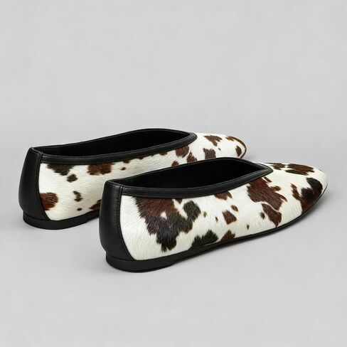 KISSASA Ballet Flats Shoes for Women Closed Square Toe Ballerina Shoes Slip on Work Office Casual Comfortable Dress Falts Cow Print Size 7 in Saudi Arabia