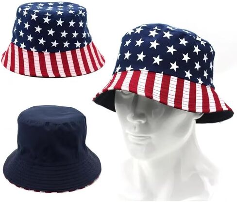 Patriotic Bucket Hat for Women Men - Stars and Stripes Fisherman Cap for 4th of July Independence Day Party in Saudi Arabia