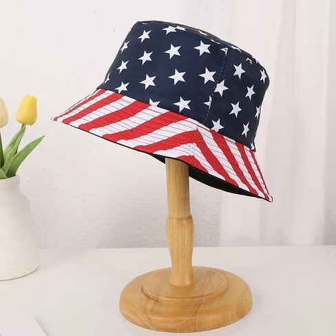 Patriotic Bucket Hat for Women Men - Stars and Stripes Fisherman Cap for 4th of July Independence Day Party in Saudi Arabia