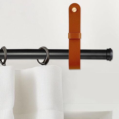 4 Pcs Curtain Rod Holders, Leather Wall Straps with Screws & Plugs - Adjustable PU Leather Bracket Hook for Towels, Boho Home Decor (Brown) in Saudi Arabia