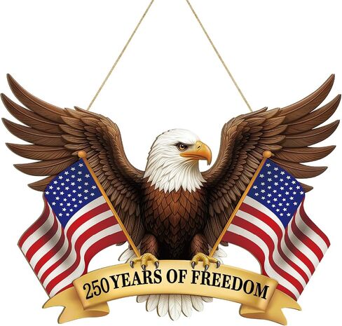 250 Anniversary 4th of July Decoration Door Wreath for Front Door Sign Patriotic Eagle Wall Signs 250 Years of Freedom 1776-2026,Independence Day Patriotic Day Wreath Memorial Day Hanging for Home in Kuwait