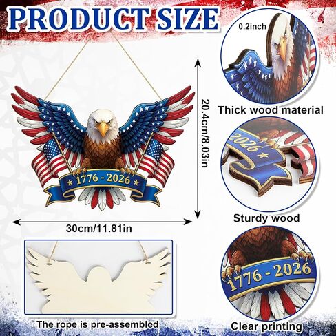 250 Anniversary 4th of July Decoration Door Wreath for Front Door Sign Patriotic Eagle Wall Signs 250 Years of Freedom 1776-2026,Independence Day Patriotic Day Wreath Memorial Day Hanging for Home in Kuwait