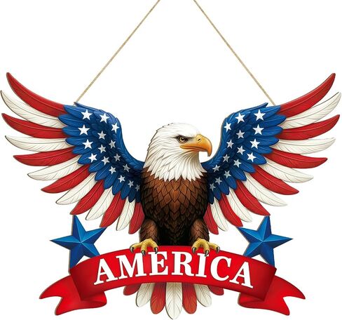 250 Anniversary 4th of July Decoration Door Wreath for Front Door Sign Patriotic Eagle Wall Signs 250 Years of Freedom 1776-2026,Independence Day Patriotic Day Wreath Memorial Day Hanging for Home in Kuwait