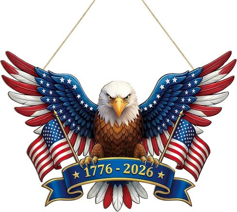 250 Anniversary 4th of July Decoration Door Wreath for Front Door Sign Patriotic Eagle Wall Signs 250 Years of Freedom 1776-2026,Independence Day Patriotic Day Wreath Memorial Day Hanging for Home in Kuwait