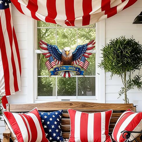 250 Anniversary 4th of July Decoration Door Wreath for Front Door Sign Patriotic Eagle Wall Signs 250 Years of Freedom 1776-2026,Independence Day Patriotic Day Wreath Memorial Day Hanging for Home in Kuwait